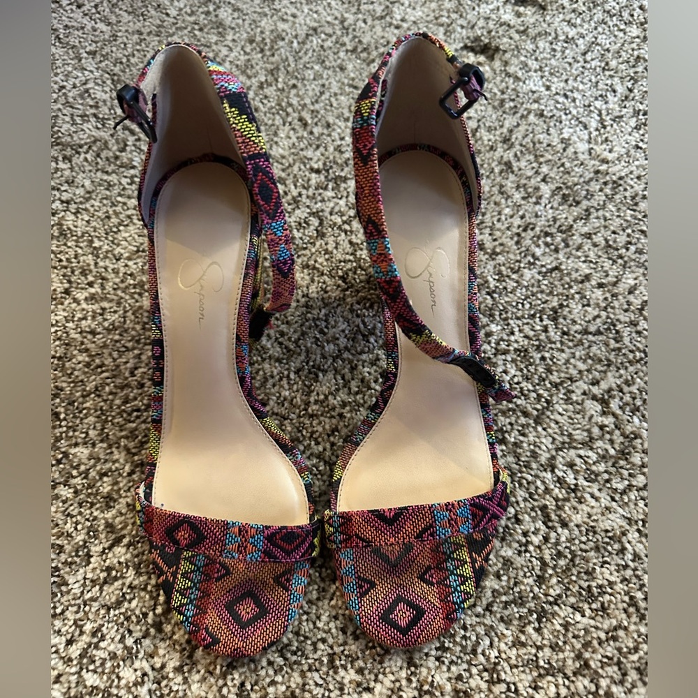 Colorful Patterned Strappy Jessica Simpson Heels